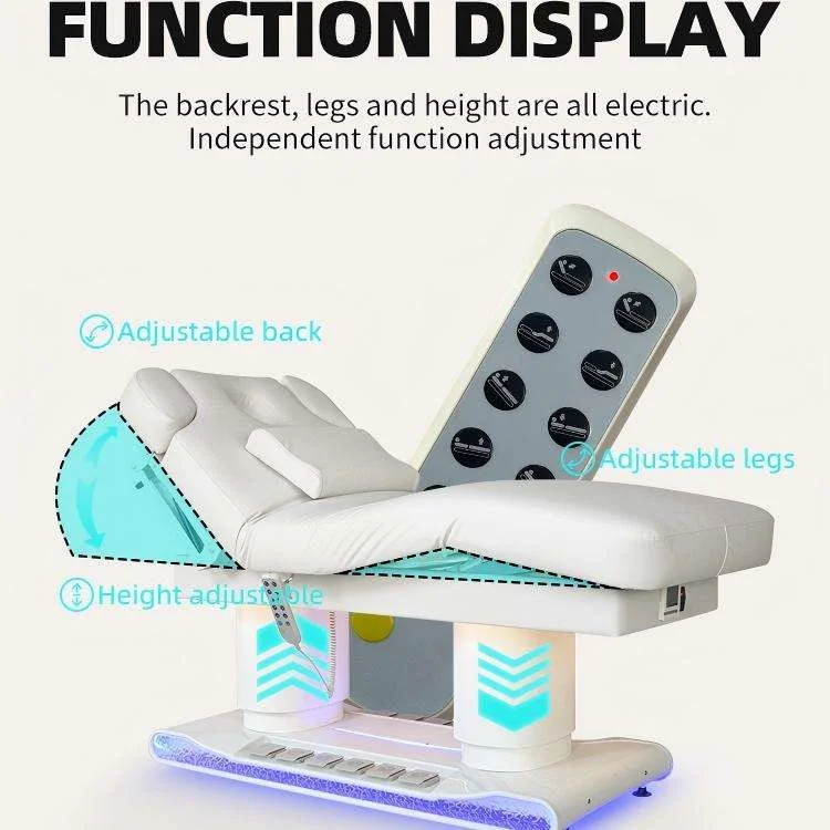 Folding Height Adjustable Massage Bed With 4 Motors Heating Function Synthetic Leather Metal Frame For Spa Salon Therapy