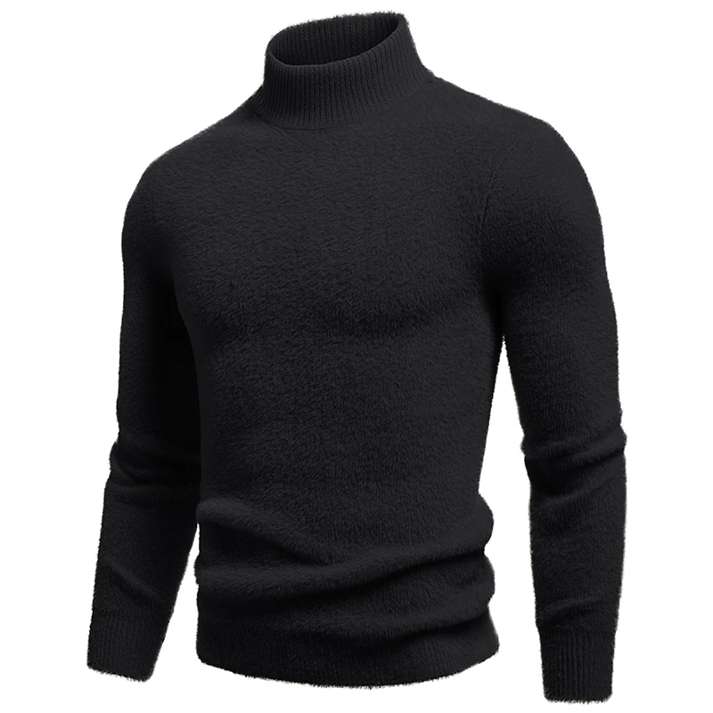 New Autumn Winter Men\'s Mock Neck Knit Pullovers Fashion Solid Slim Fit Knitted Sweater Men Casual Warm Pullover Knitwear Man