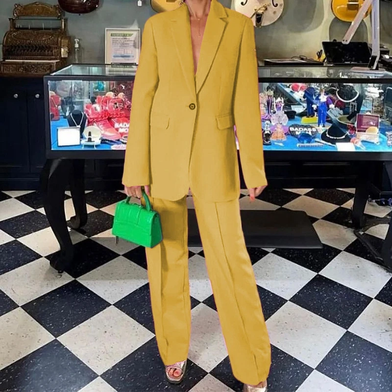 

STYLISH LADY Elegant OL 2 Piece Set Women Long Sleeve Notched Blazer and Straight Pants Suits 2023 Spring Pockets Party Outfits