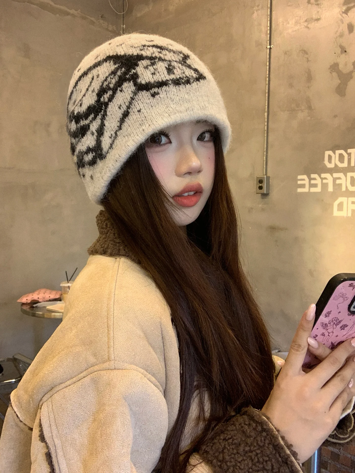 Korean Style Wool Blend Knitted Hat Women Winter New Warm Full Coverage Hat Small Face Effect  Embroidery Cold Cap