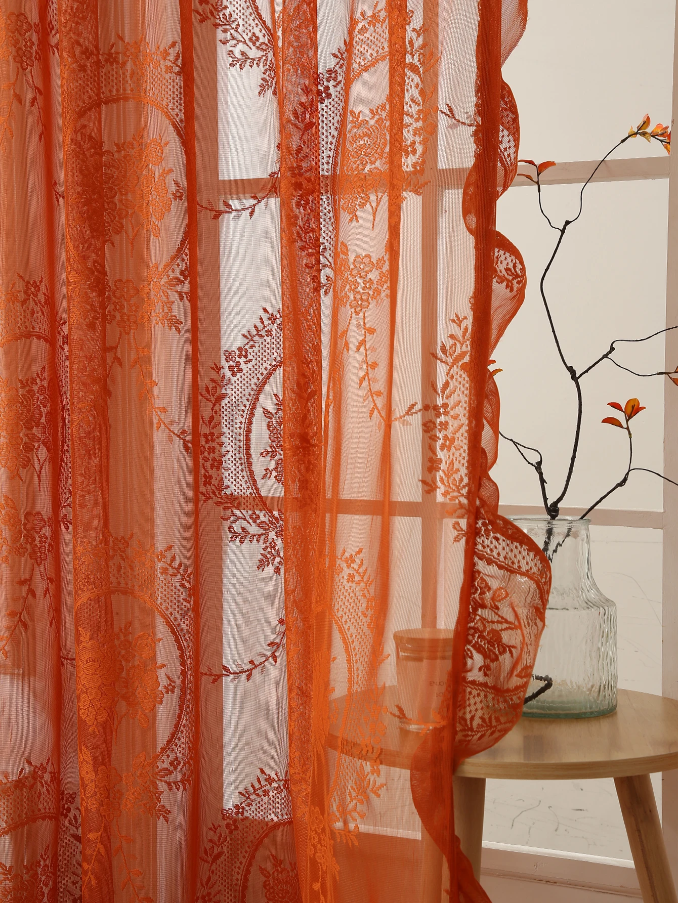 78-Zoll-Vorhänge mit orangefarbener Spitze, rund, Spiegelstange, Taschenvorhänge, Wohnzimmer, Schlafzimmer, Balkon, Zuhause, Vorhänge, Dekoration, Party, Urlaub, Vorhang – Detail 6