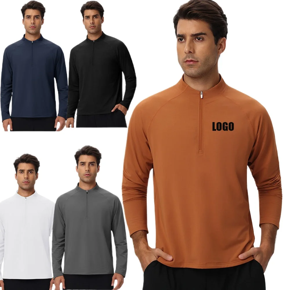 Custom LOGO men's fitness wear semi-zipper sports long-sleeved lightweight warm outdoor casual running autumn and winter top