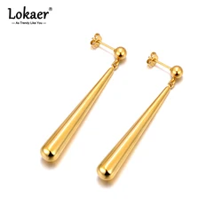 Lokaer Fashion Geometric Water-drop Dangle Earrings 18K Gold Plated Women's Earrings 316L Stainless Steel Jewelry серьги E24153