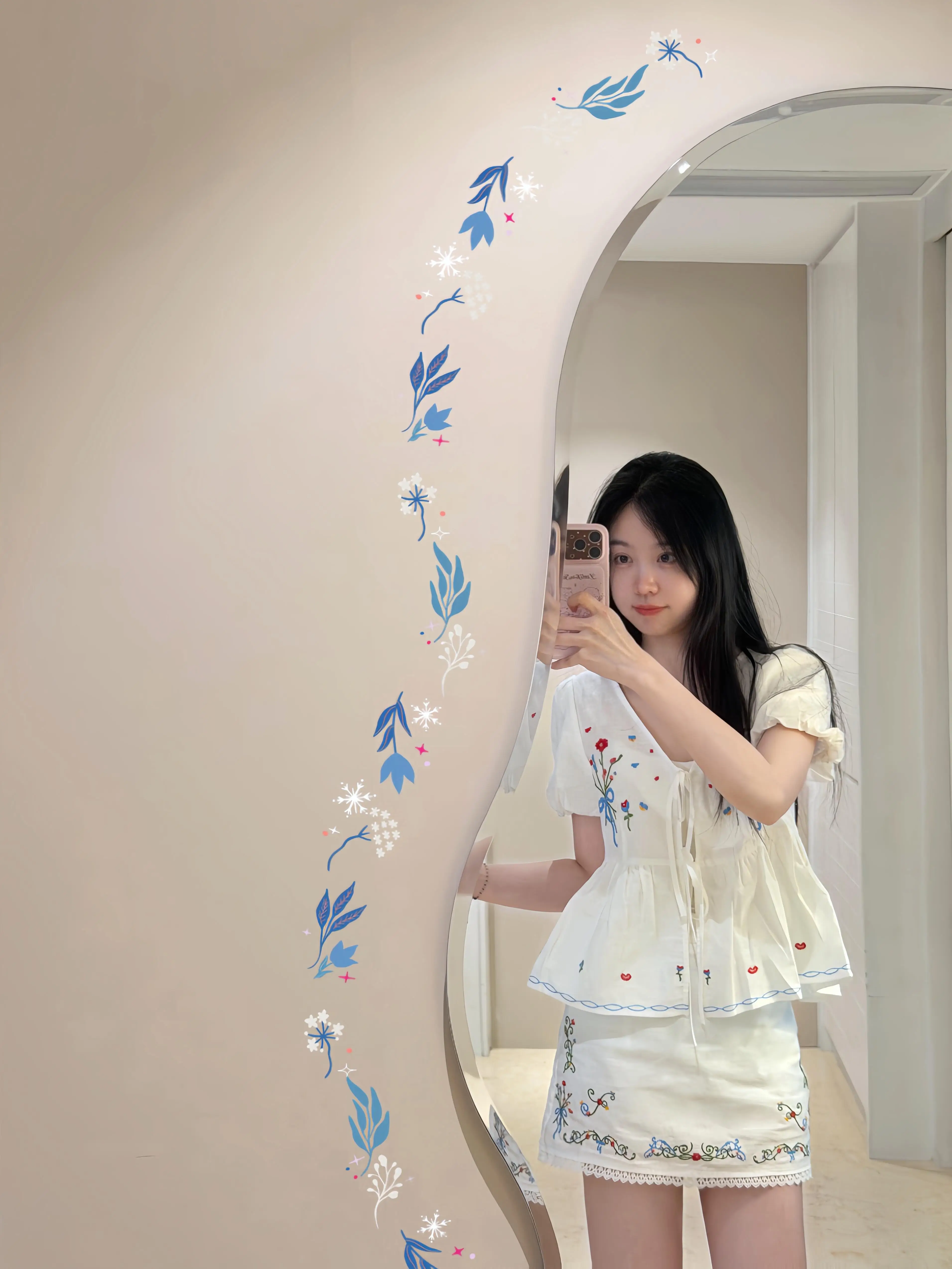 

Kumikumi Summer Elegant Short Sleeve Embroidered Shirt Women's V-neck High-waist Skirt Two-piece Set Floral Pattern Straight-cut