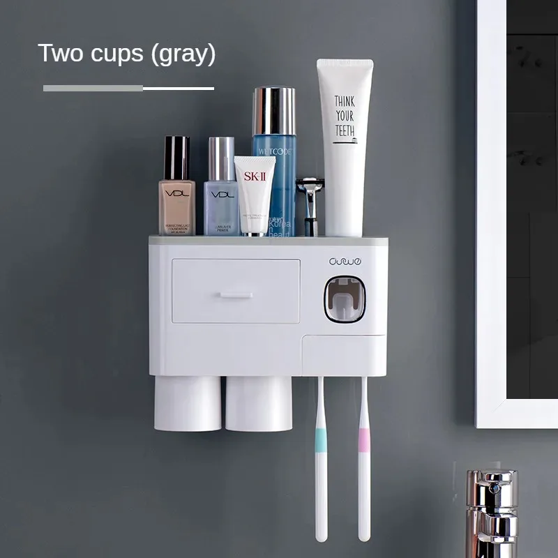 3 Cups Toothbrush Holder Wall Mounted Toothbrush Holders for Bathrooms with Large Capacity Drawer and Tray shelf organizer
