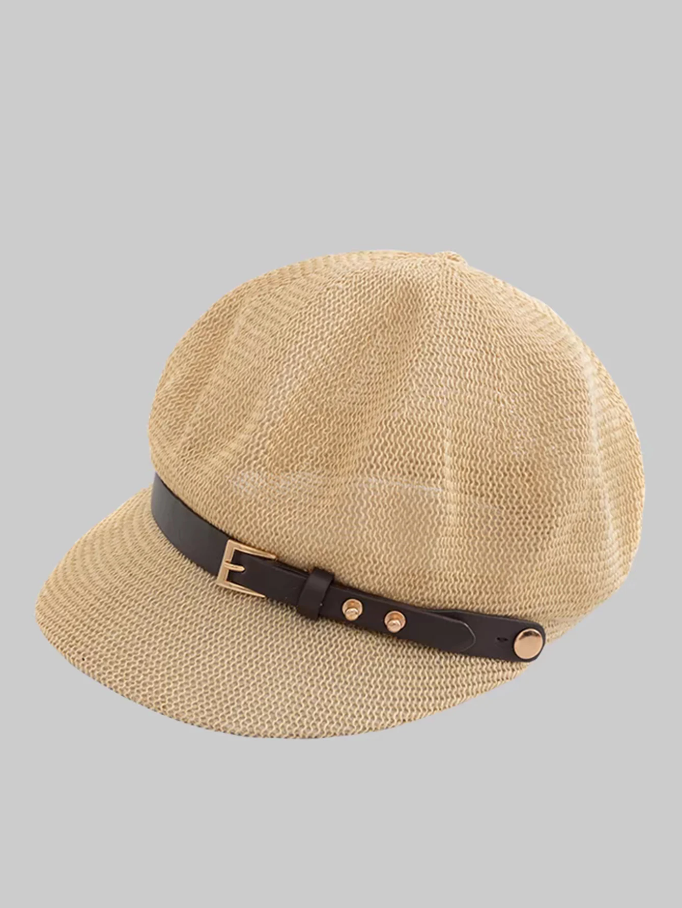 Summer hollow octagonal hat for women, versatile for summer outings, sun protection straw hat, British duck tongue beret