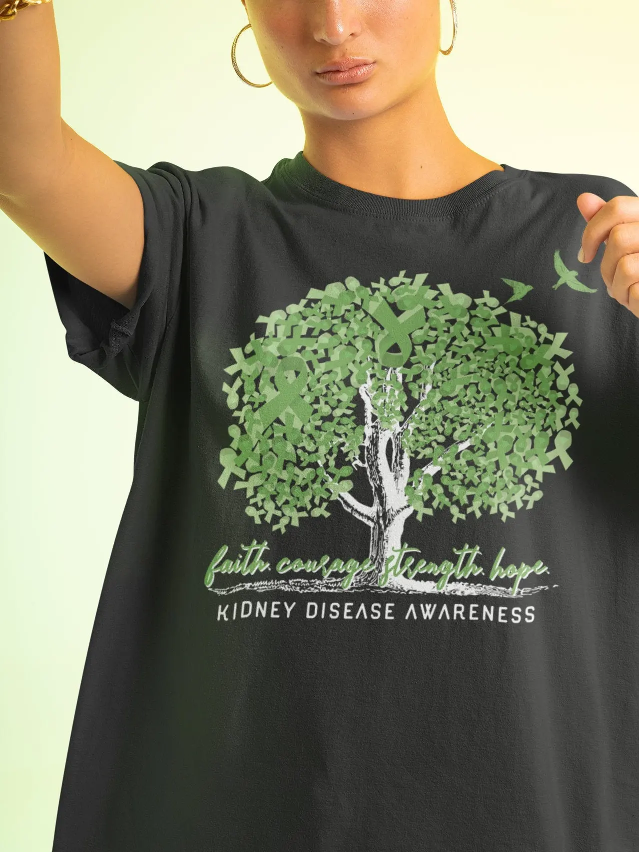 KIDNEY DISEASE AWARENESS T Shirt Tree Raising Donor Green Ribbon