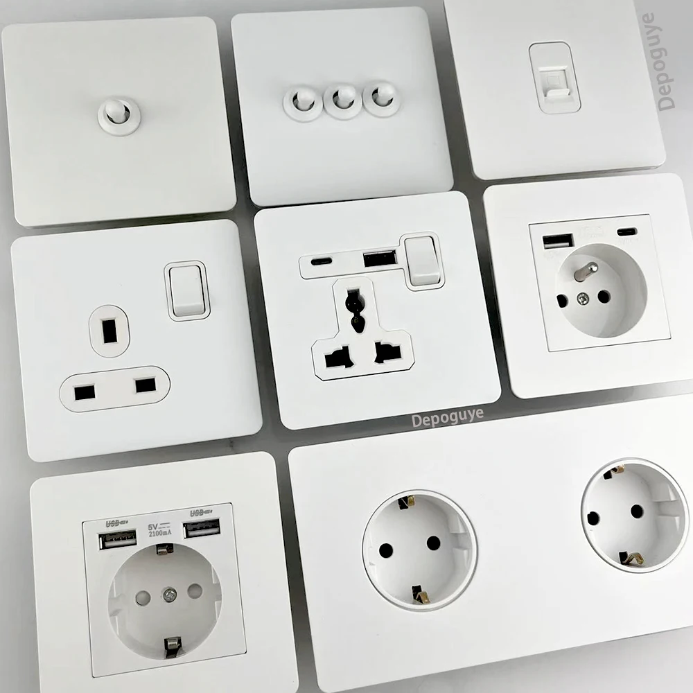 تبديل التبديل الأبيض الفولاذ المقاوم للصدأ التبديل الرجعية الجدار مصباح لوحة الاتحاد الأوروبي فرنسا USB نوع-c المقبس العالمي الجدار مفتاح الإضاءة باهتة