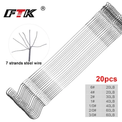 20LB-60LB Silver Anti Bite Steel Fishing Line Steel Wire Leader with Barbed Hooks Lead Core Leash Fishing Wire Fishing Accessory
