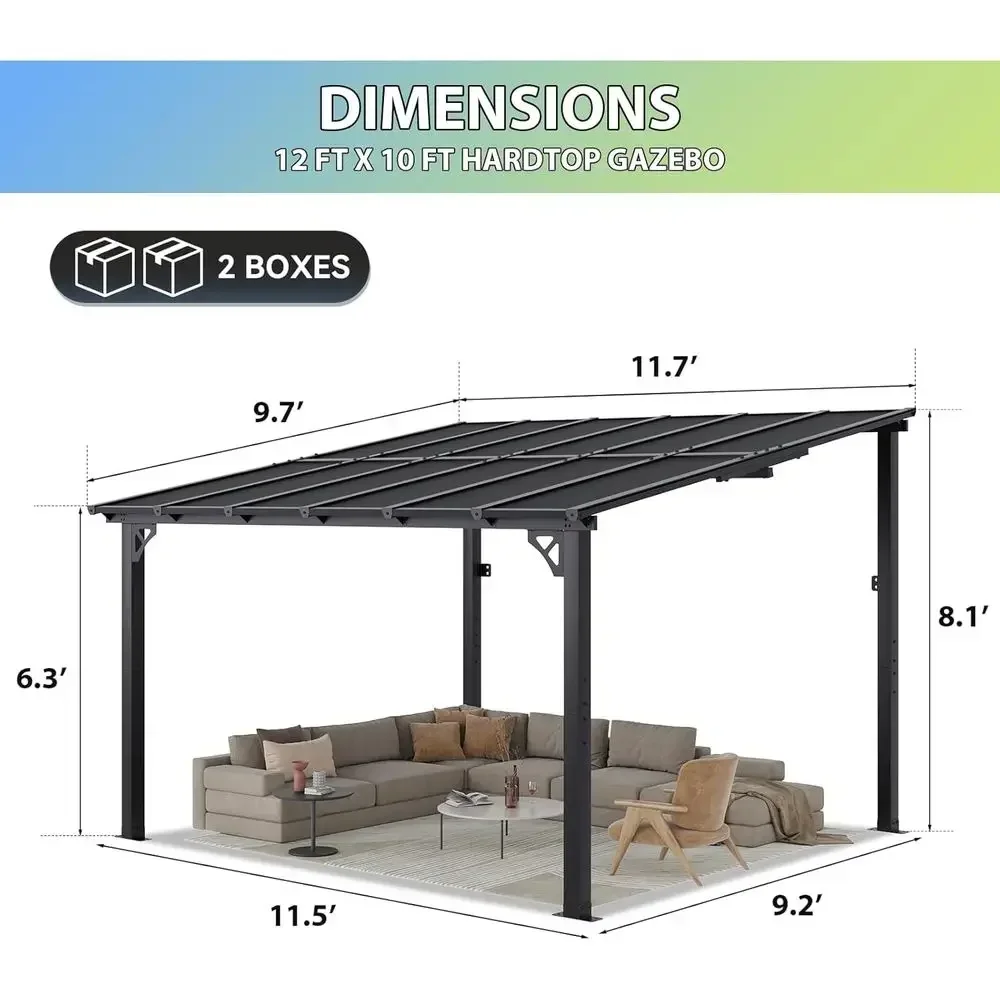 12'x 10' Premium Gazebo with Top e & Polyte Panel, Wall Mounted Gazebos Pergola, Outdoor Patio Lean to Gazebo, Awnings with Slop