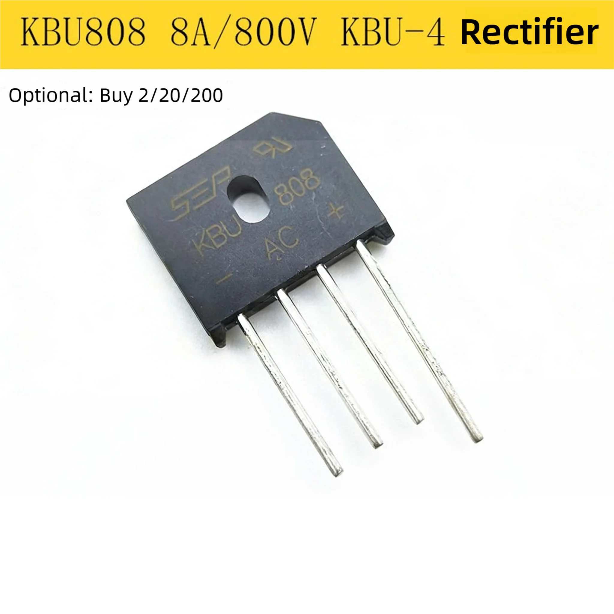 Rectifier Bridge KBU808 8A/800V KBU-4 Rectifier Single-Phase Rectifier Bridge Flat Bridge Quality Guaranteed