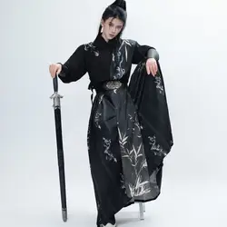 Vintage Black Hanfu Dress Men Women Traditional Cross Collar Costume Niche Fashion Hero Cosplay Carnival Clothing Embroidery