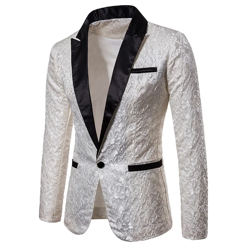 Blazer Homme – Veste de Costume à Col Rabattu, Bouton Unique, Manches Longues, Jacquard, Soirée, Tra