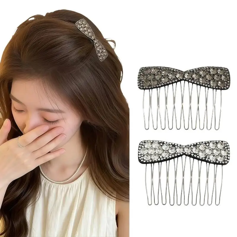 1 Stück Neuer Schleifenförmiger Strass-Haarkamm Silbernes Updo-Styling-Werkzeug Umgekehrter Schleifen-Haarkamm für Hochsteckfrisuren – Detail 6