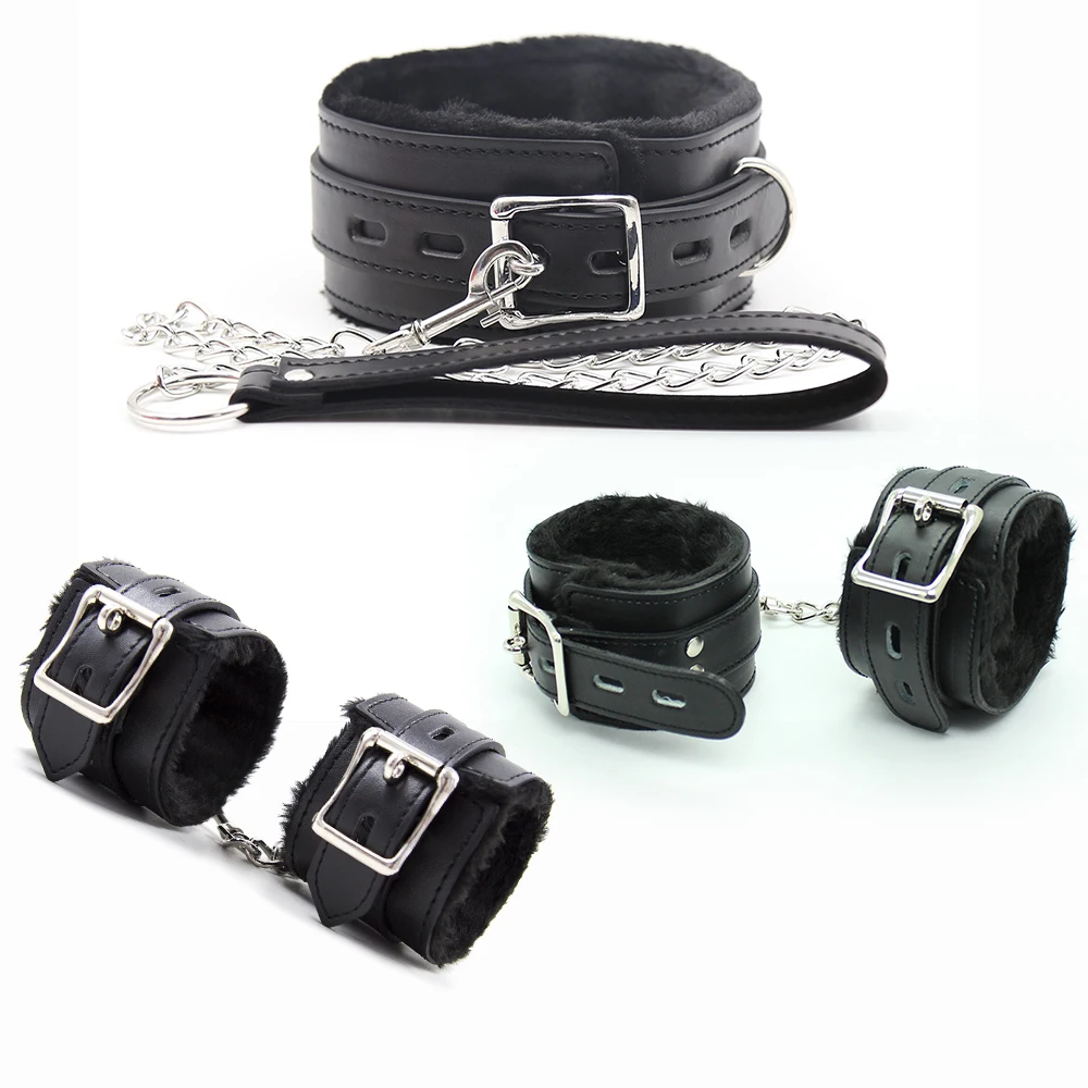 BLACKWOLF Premium Bondage Set Plush Restraint Kits Luxury Collar Anklecuff and Handcuffs Submissive Sex Toy for Fetish Play Fun