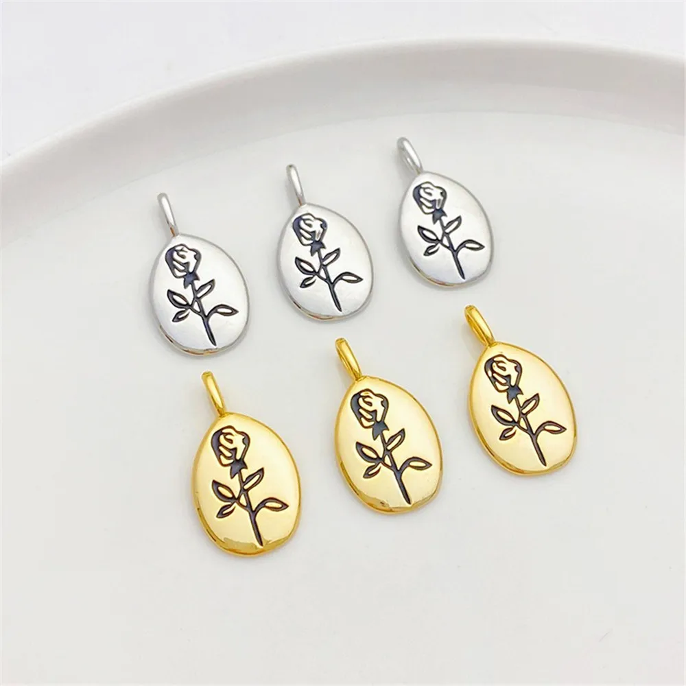 

14K Gold-plating Retro Flower Rose Tag Pendant Handmade DIY Bracelet Necklace Jewelry Material Accessories