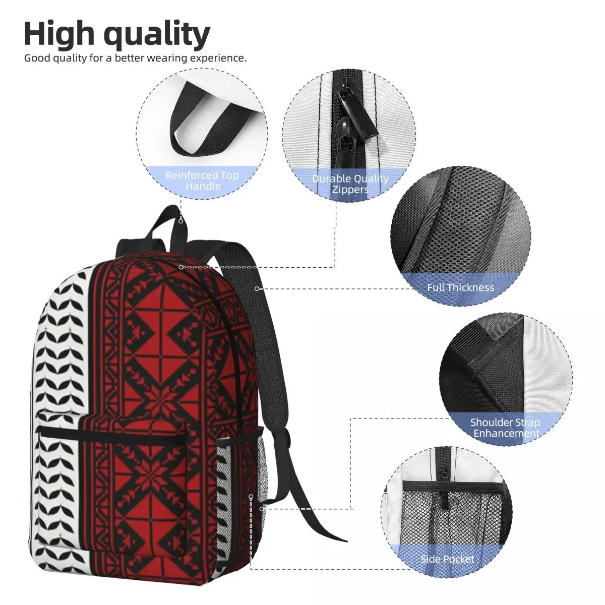 Arabic Folk Kufiya Hatta Traditional Keffiyeh Pattern Backpack Student BookBag School Bag Computer Shoulder Bags for Men Women