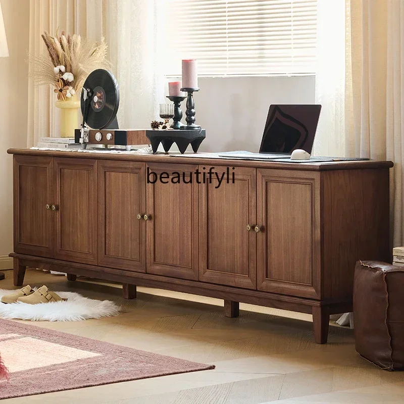 

North American black walnut all-solid wood TV cabinet hall cabinet American retro storage locker53
