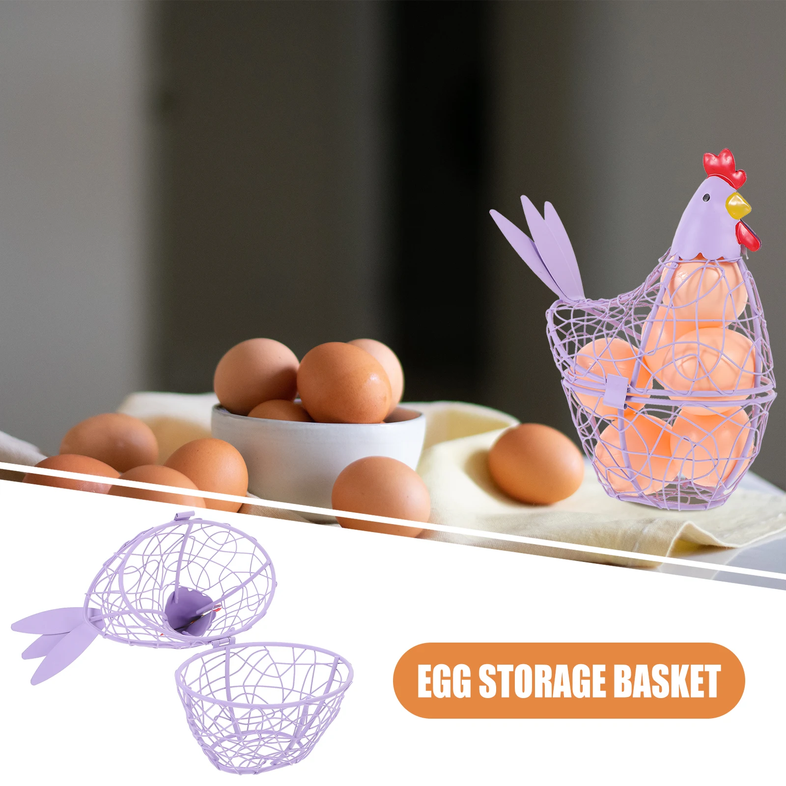 

Chicken Styling Decoration Wire Egg Basket for Fresh Eggs Storage Home Farmhouse Collecting Hen Shaped Holder