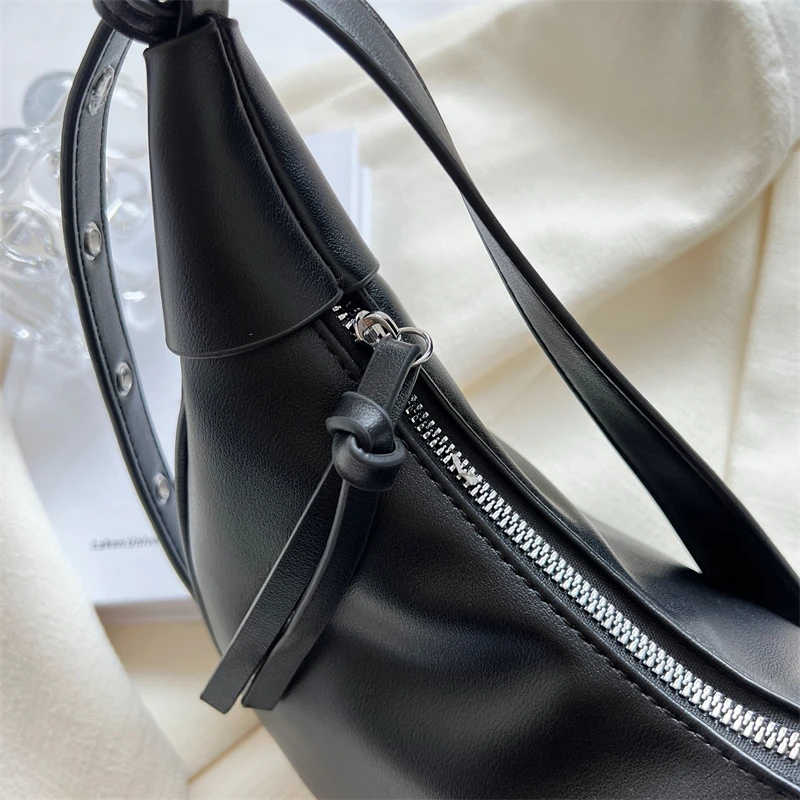 MOODS Half Moon Hobo Bags For Women 2023 Latest Luxury Designer Handbag Soft PU Leather Pure Color Shoulder Crossbody Armpit Bag