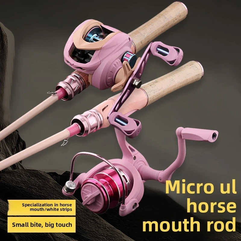 Combo de Caña de Pescar Macaron Trout, Micro Ultraligera, Portátil, con Carrete de Baitcasting y Spinning, Color Rosa, para Agua Dulce