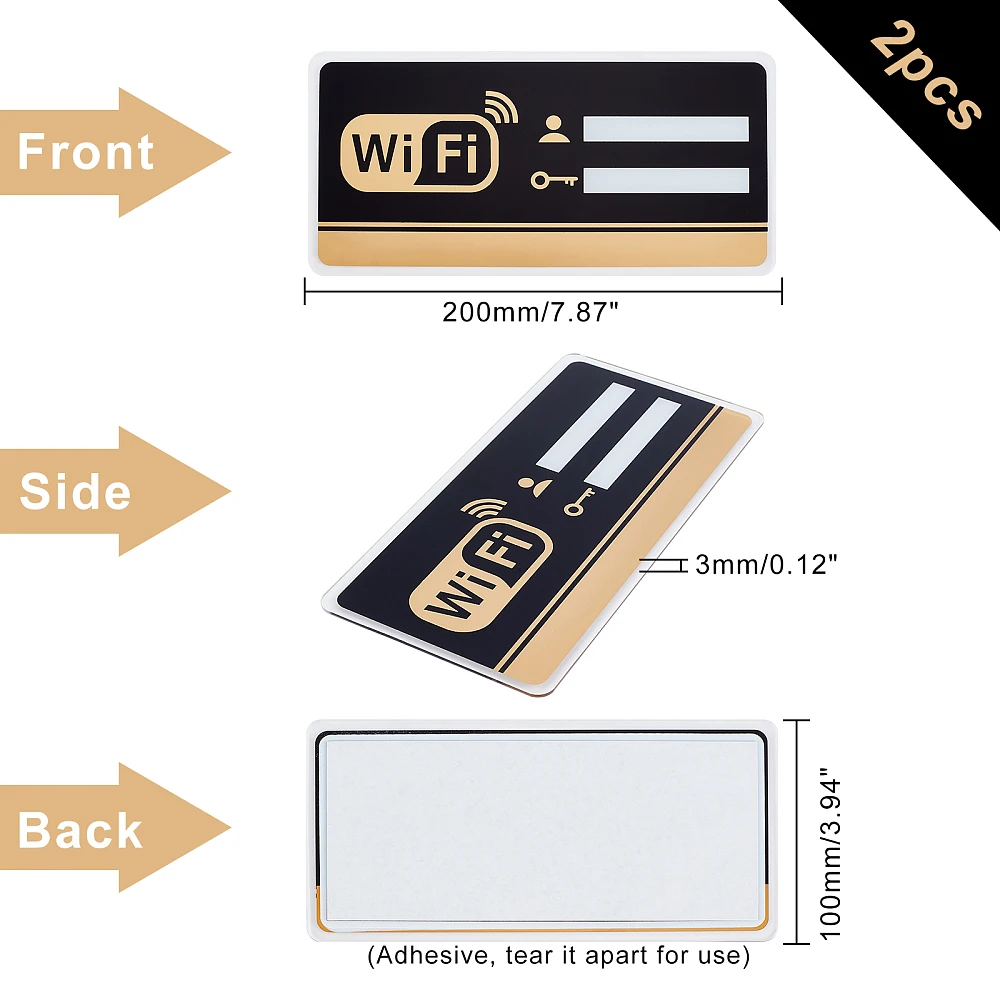 2 قطعة علامة كلمة مرور WiFi مستطيلة من الأكريليك لتغطية WiFi علامة تغطية الشبكة اللاسلكية مع لاصق لغرفة الاجتماعات #2