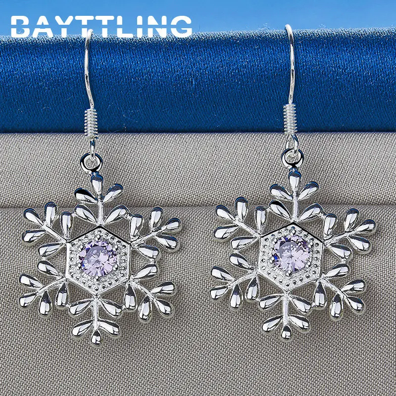 

925 Sterling Silver Fashion 23MM Exquisite Temperament Snowflake Zircon Earrings For Women Girlfriends Gift Jewelry Accessories