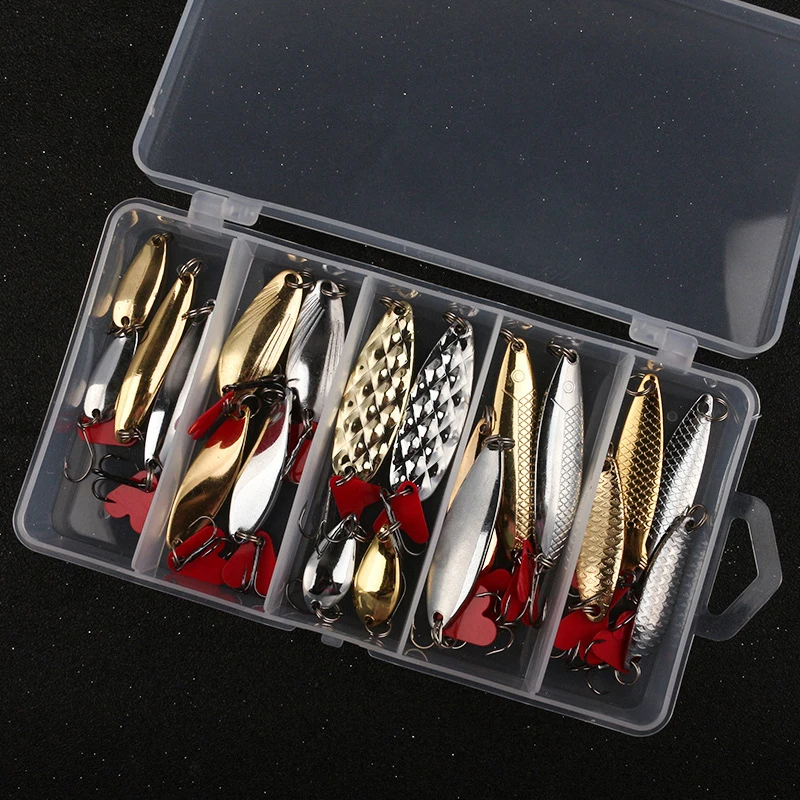 20PCS/Set Metal Jig Spoon Spinner Fishing Lure Wobbler Bait Set With Fishing Tackle Box Kit For Fishing Lure Bait Set
