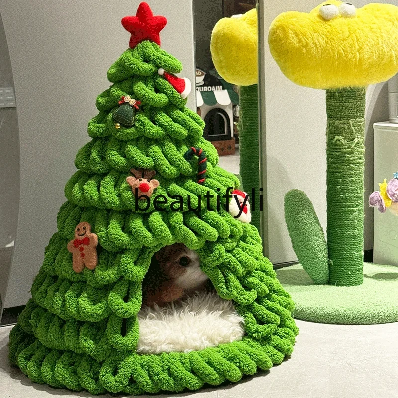 Christmas tree cat litter material package carton homemade kennel warm universal super large closed