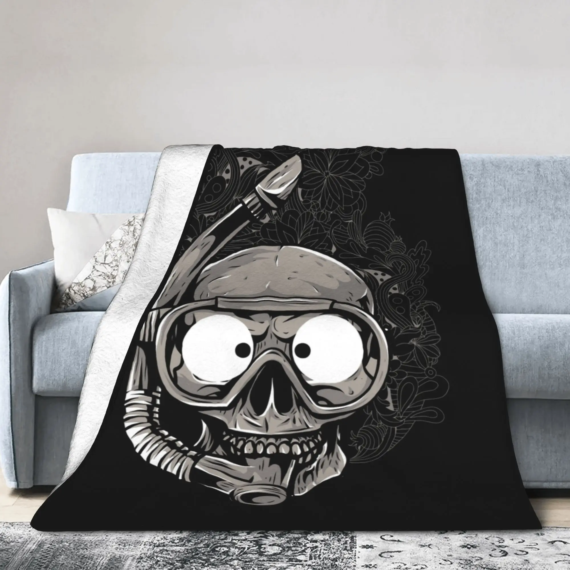 Custom Sofa Fleece Scuba Skull Dive Diver Throw Blanket Warm Flannel  Blankets for Bedroom Office Sofa Bedspreads