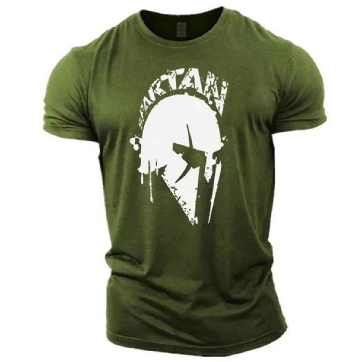 

New men's comfortable and breathable round neck T-shirt Spartan Warrior print pattern suitable for summer outdoor casual wear