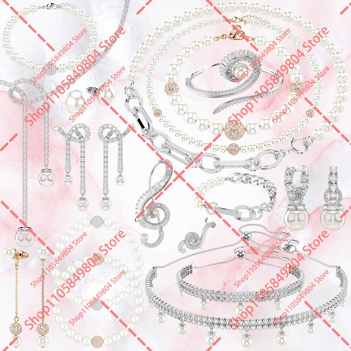 Women Trendy Spiral Pearl Jewelry Collection, Dainty Necklace Dangle Earrings & Bracelet Set for Formal Events