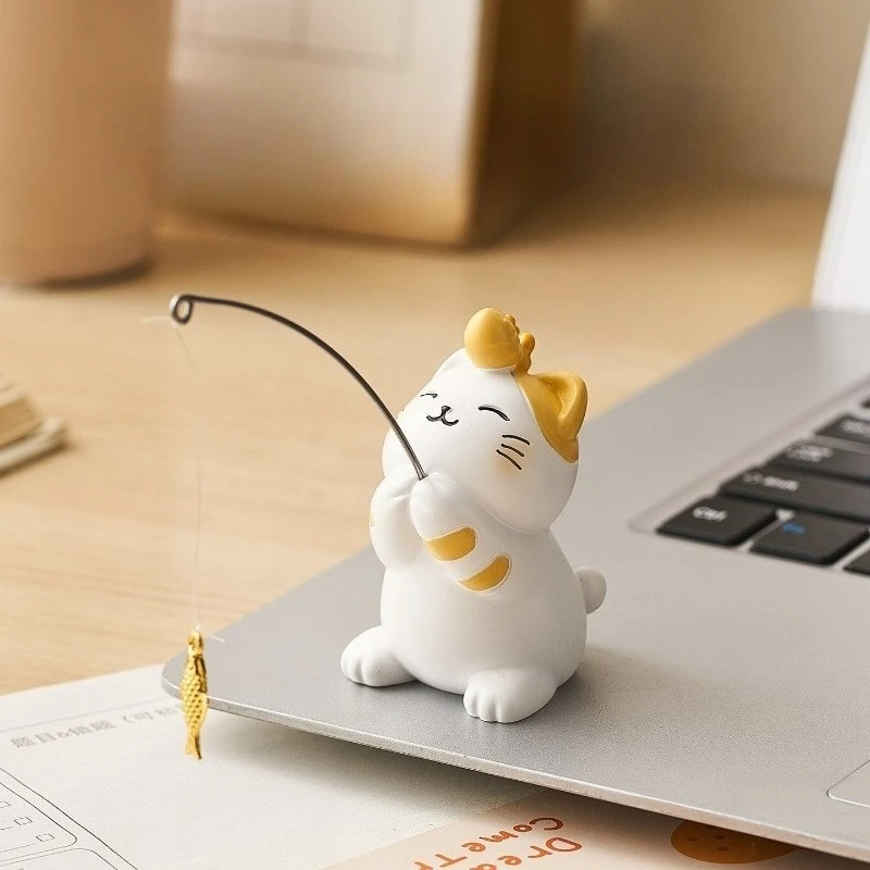 Nordic Creative Cat Fishing Figurines French Designed Mood Healing & Stabilizing Office Desktop Decoration Gift Miniatures FYFM