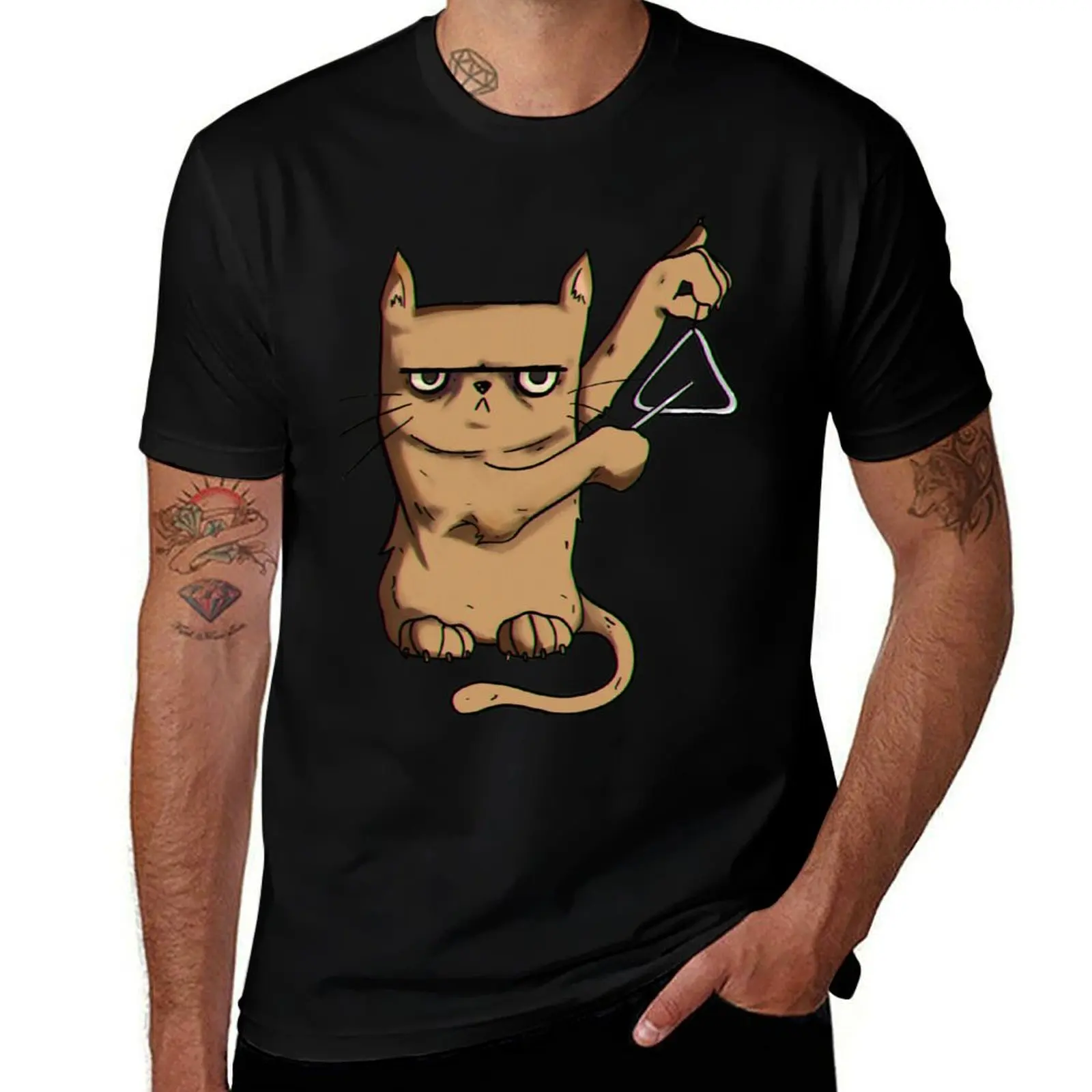 

Triangel Cat, gift grumpy music musical instrument T-Shirt topping funny costumes graphic t shirt vintage tshirts for men