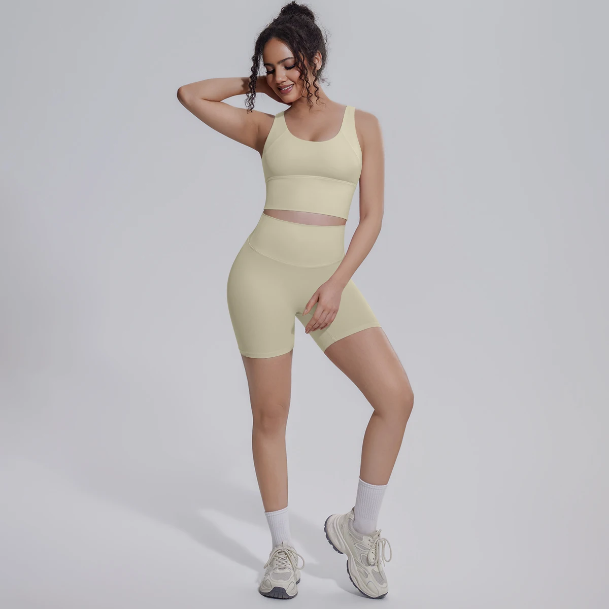 2PCS/set Sports Gym Yoga Set Sexy Beautiful Back Yoga Bra Shockproof Workout Top Summer Breathable Hip-lifting Fitness Shorts