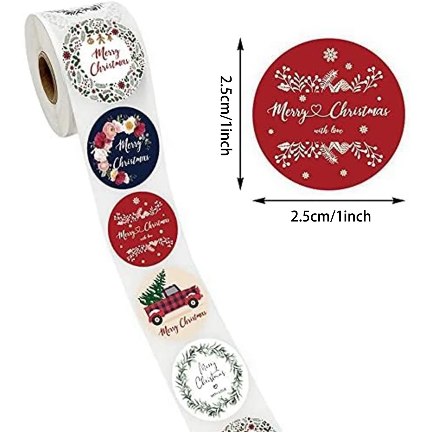 100-500pcs 1inch 2025 Merry Christmas Sticker Holiday Wishes Label for Festival Party Decor Sealing Label Gift Pack Tape