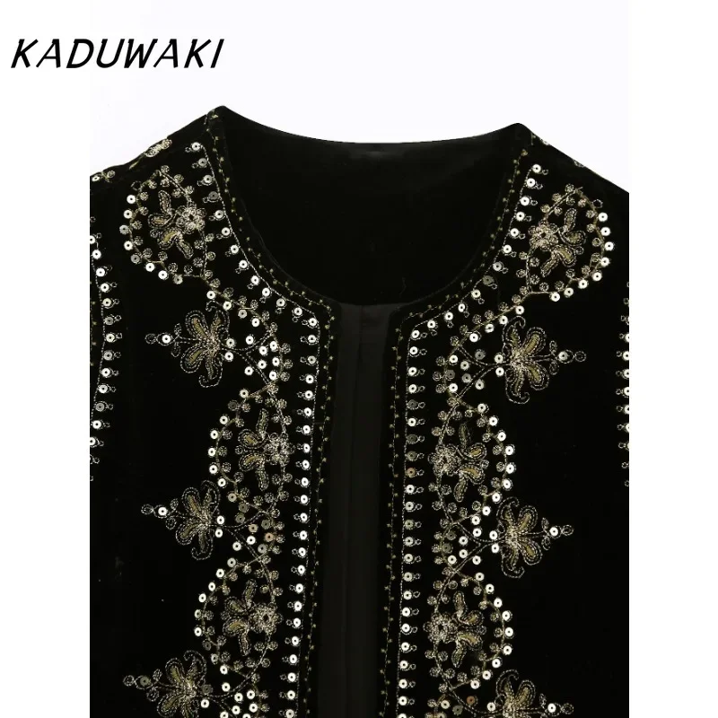 KADUWAKI French Retro V-neck Sleeveless Printed Vests Ins Inside-out Beaded Embroidered Velvet Undershirt Куртка Зимняя Женская