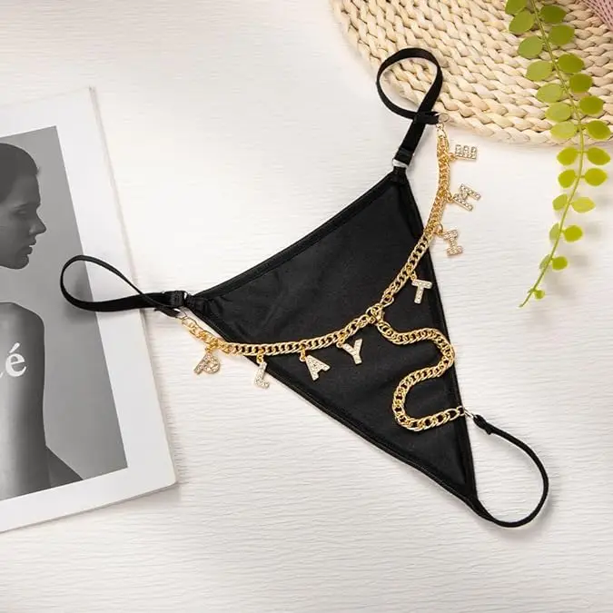 Custom Panties Name Letter Bikini Personalized String Rhinestone Waist Chain Thongs Underwear sexy lingerie Jewelry Women Gifts