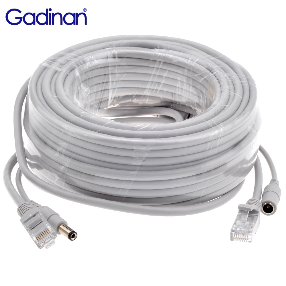 Gadinan CAT5/CAT-5e Ethernet Cable RJ45 + DC Power CCTV Network Lan Cable 5M/10M/15M/20M/30M For System IP Cameras And NVR Syste