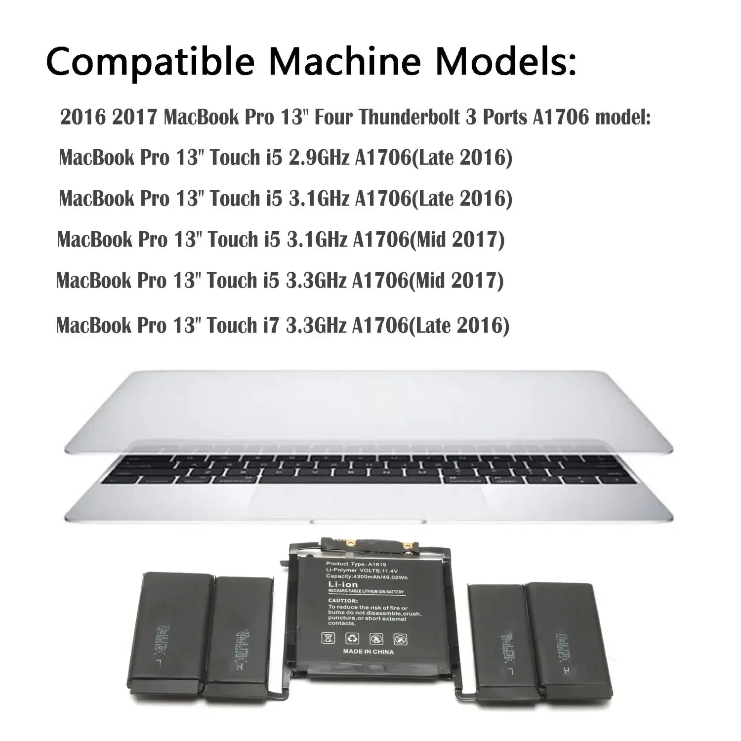 Imagem -02 - Macbook Pro 13 Bateria do Portátil A1706 A1819 Touch Bar Late2023 Mid2023 Fácil de Instalar A1706 Emc3071 Emc3163