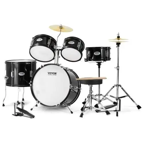 5-Piece Kids Drum Set, 16 Beginner Kit with Bass,, Snare, Cymbal & Hi-Hat, Adjustable Throne, Pedal & Sticks - Black