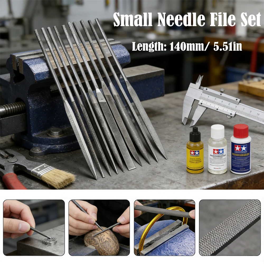 10-teiliges 140-mm-Nadelfeilen-Set, kleine Feilen in verschiedenen Formen zum Schleifen von Metall, Holz, Kunststoff, langlebiger Stahl mit ergonomischem Griff – Detail 1