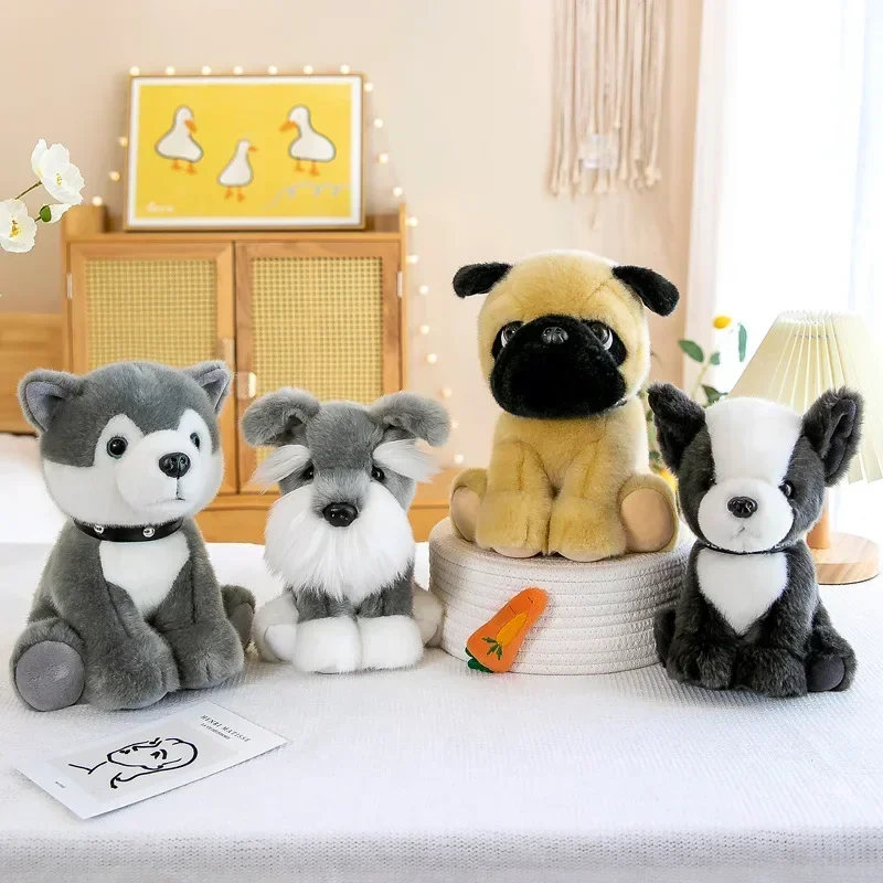 Lovely Husky Dog Plush Toys  Shar Pei Bulldog Schnauzer Kids Dolls Wears Collar Stuffed Animal Soft Birthday Gifts for Children