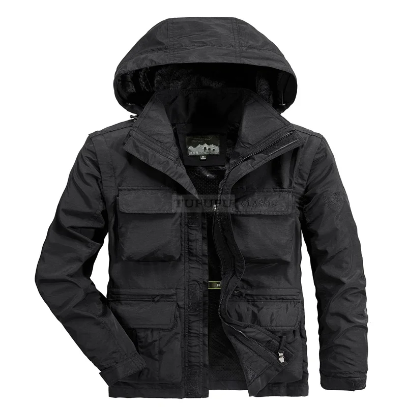 Men\'s Tactical Jacket Spring Autumn Removable Sleeve Vest Jackets Waterproof Military Coat Multi Pockets Hooded Windbreaker 4XL