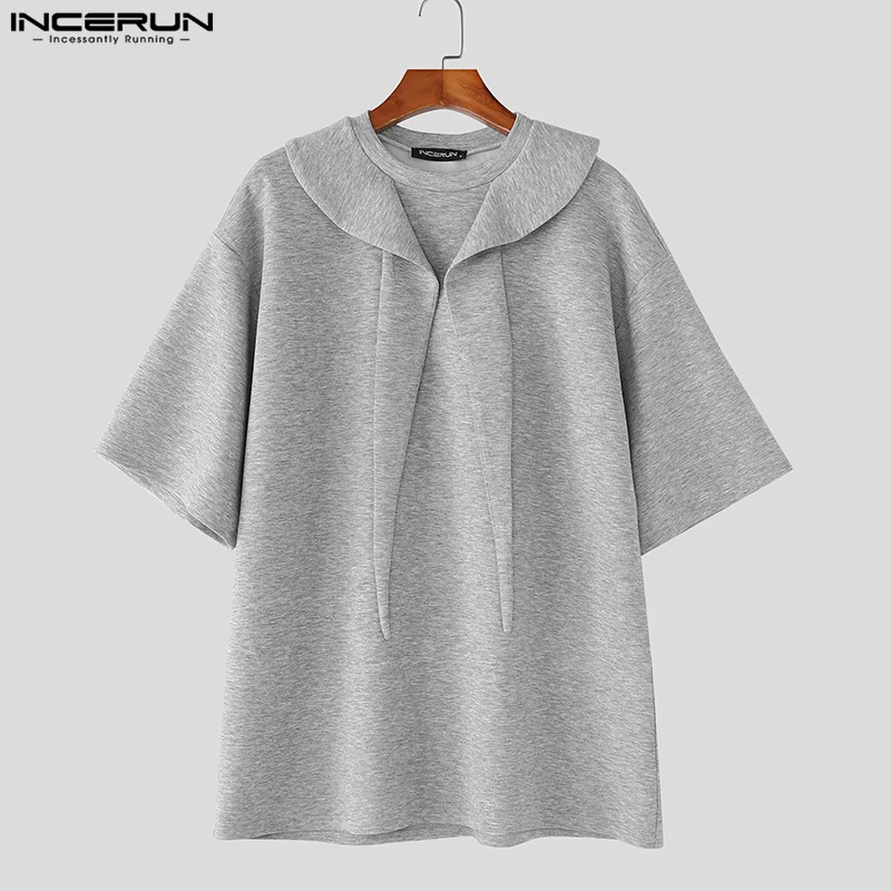 INCERUN الصيف الرجال تي شيرت موضة نصف كم بلايز المحملة بلون Blusas ملابس للرجال ملابس الشارع الشهير بلايز تي شيرت كبير الحجم