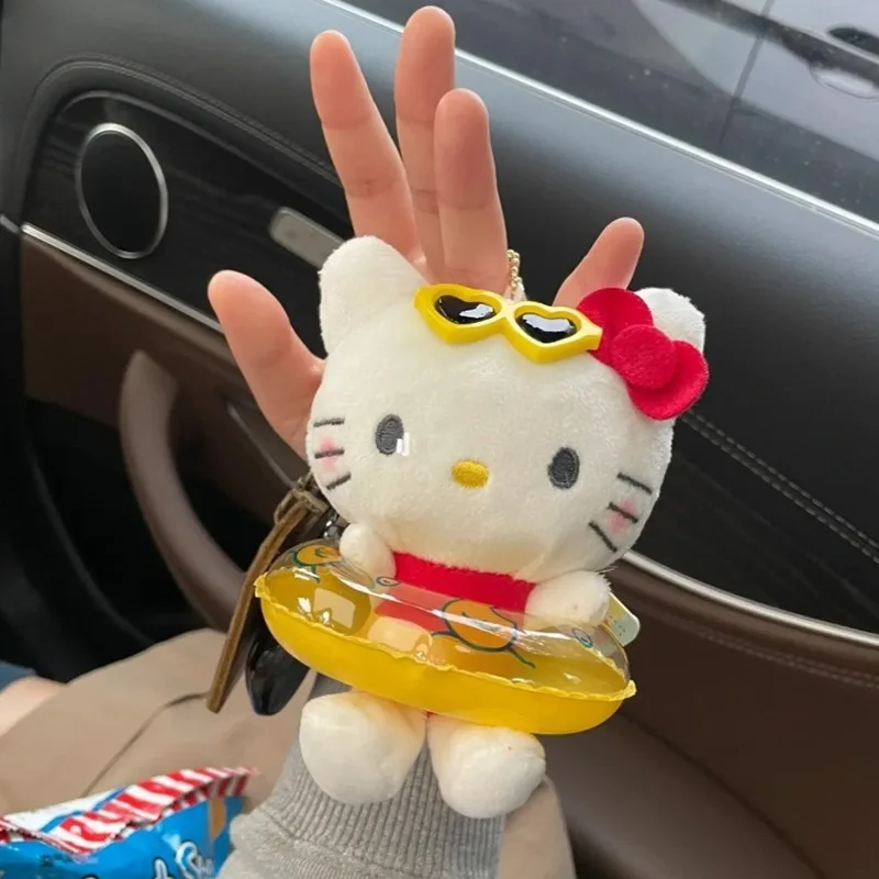 Sanrio Cute Hello Kitty Yellow Swim Ring Plush Doll Car Keychain School Bag Pendant Anime Peripheral Couple Holiday Gift