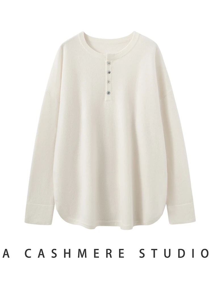 

TLOML New Women 100% Cashmere Sweater Autumn Winter O-neck Basic Loose Pullover Cashmere Knitwear Simple Casual Comfy Lazy Tops