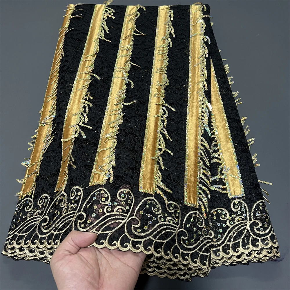 

African Nigerian 2025 High Quality Cotton Tulle Lace Fabric Wedding Party Dress Sequins For Sewing Chiffon 5Yards PS0081