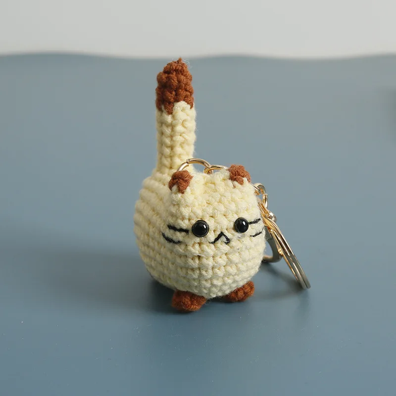 2026 Häkel-Katzen-Schlüsselanhänger: Süßer handgewebter dicker Katzenanhänger, gestrickter Tier-Schlüsselring, Rucksack-Deko – Detail 4
