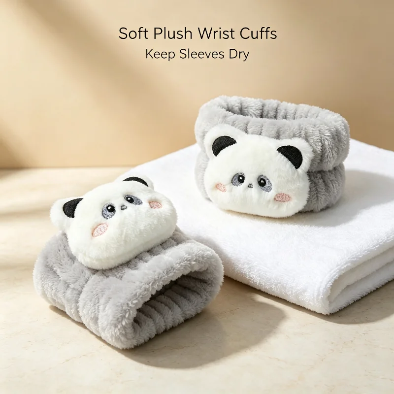 Cute Animal Wristbands For Washing Face Soft Plush Absorbent Wrist Cuffs Stop Water Down Sleeves For Skincare Makeup Women Girls